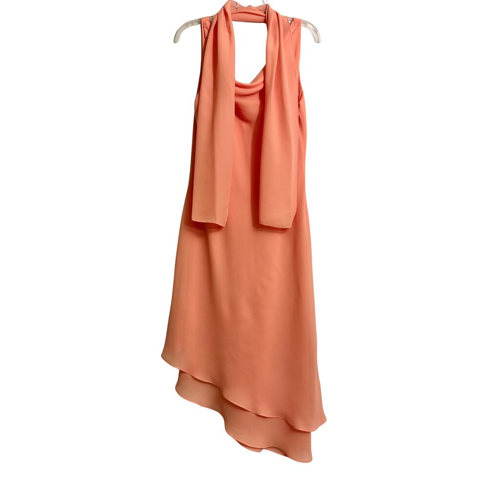 DOLLAR VTG Y2K Asymmetric Cowl Neck Peach Chiffon Viscose Formal Maxi Dress 3XL